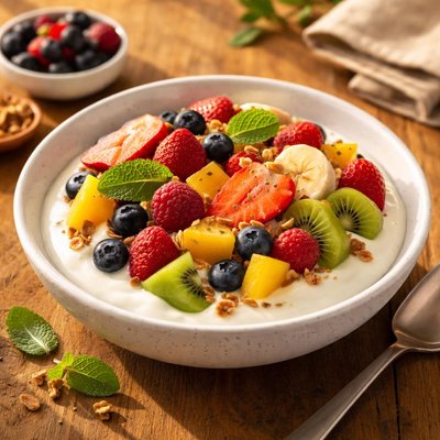 Fruit salad with greek yoghurt