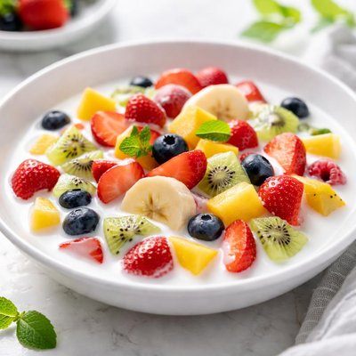 Fruit salad with milk
