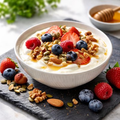 Fruit yoghurt and nuts