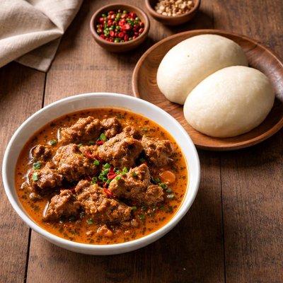 Fufu and goat meat soup