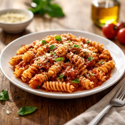 Fusilli pasta in tomato sauce
