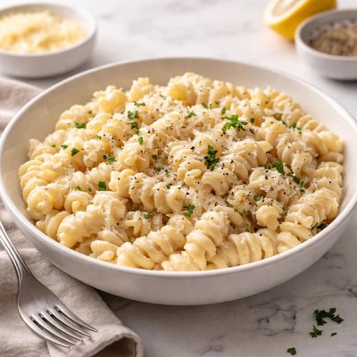 Fusilli pasta with alfredo sauce