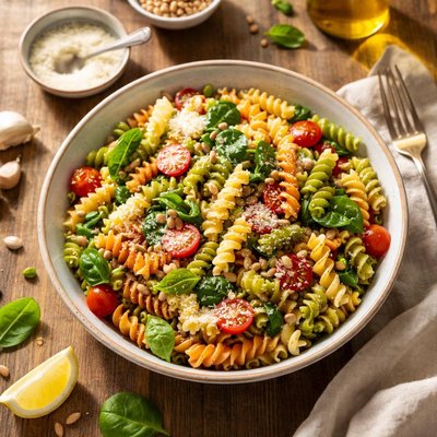 Fusilli spinach lentils and normal mix