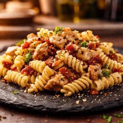 Fusulli com galinha e bacon continente