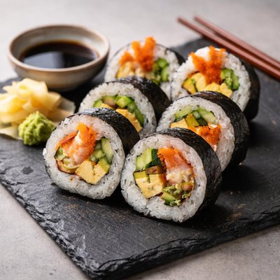 Futomaki with shrimp tempura