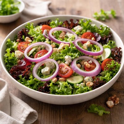 Garden sakad with red onion and blue cheese