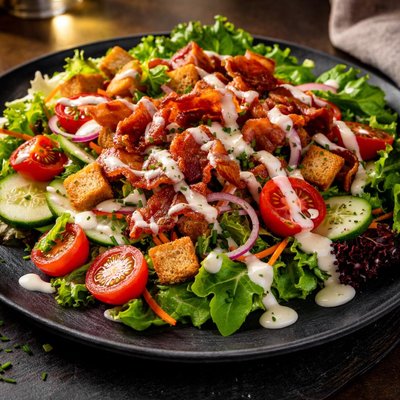 Garden salad with bacon and ranch
