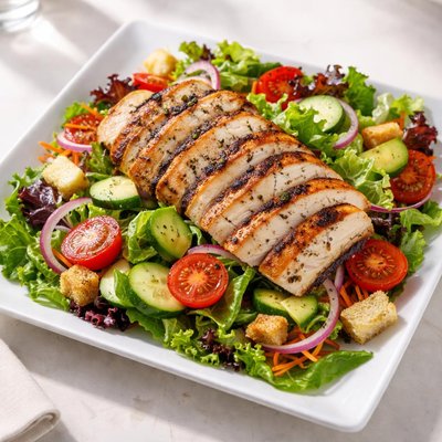 Garden salad with grilled chicken breast