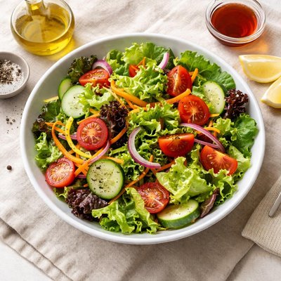 Garden salad with oil and vinegar dressing