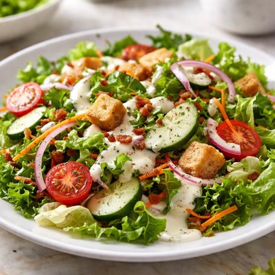 Garden salad with ranch dressing