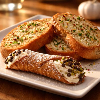 Garlic bread parmesan and a canoli