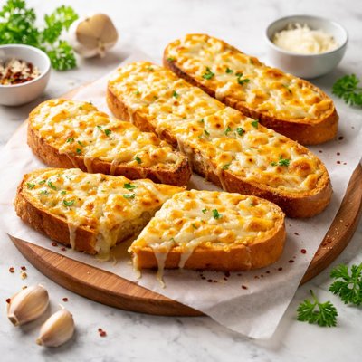 Garlic bread with melted marble cheese