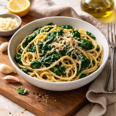 Garlic butter spinach pasta