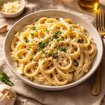 Garlic cream fettuccine