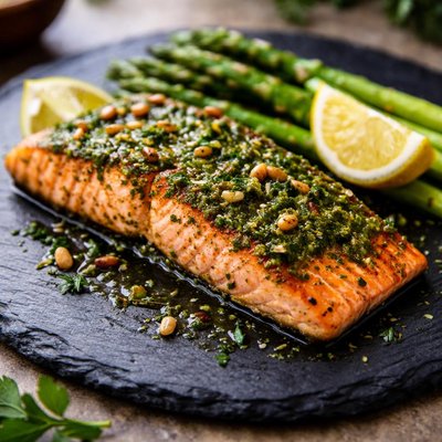 Garlic pesto salmon