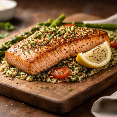 Garlicky bistro salmon tempo