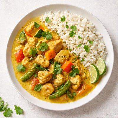 Gelbes curry mit reis