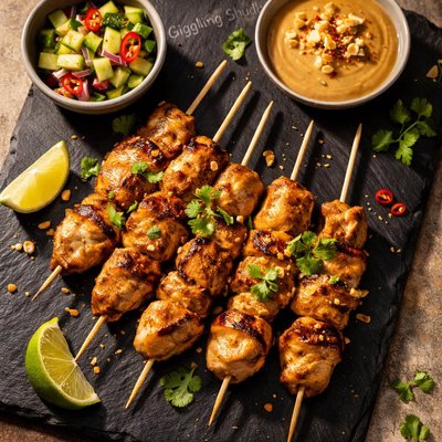 Gigglimg squid chicken satay