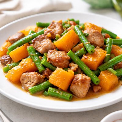 Ginisang kalabasa and sitaw with pork