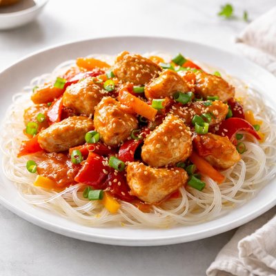 Glass noodles with sweet and sour chicken