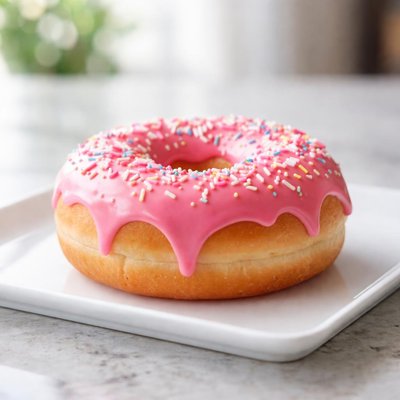 Glazed donut with pink icing
