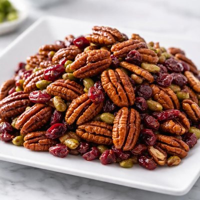 Glazed pecans with sweetened cranberries and pepitas