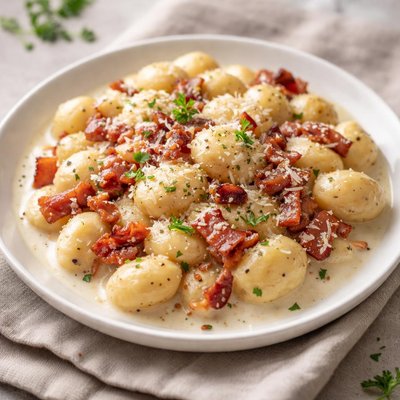 Gnocchi with creamy sauce and bacon