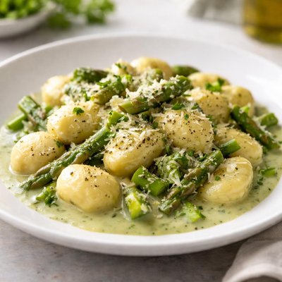 Gnocci with asparagus cream sauce