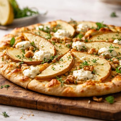 Goat cheese and pear pizza