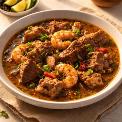 Goat meat and shrimp pepper soup