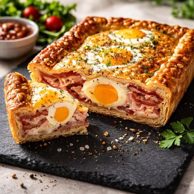 Goodtime bacon and egg pie
