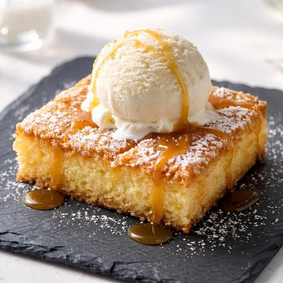 Gooey butter cake whits ice cream