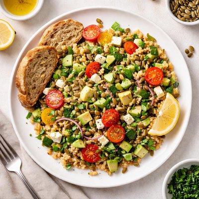 Grain salad with bread