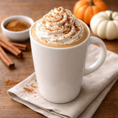 Grande pumpkin spice latte with skim milk and light whip