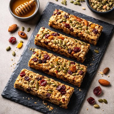 Granola bar with seeds and dried fruit