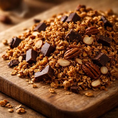 Granola with chocolate chunks and nuts