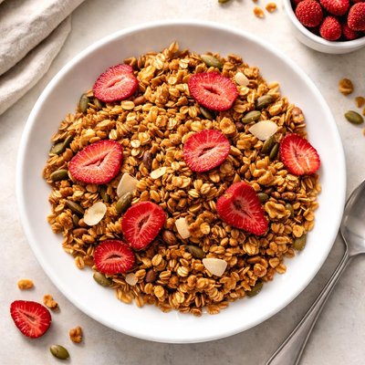 Granola with dried strawberries