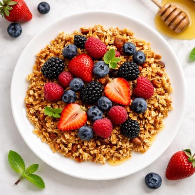 Granola with honey mixed berries