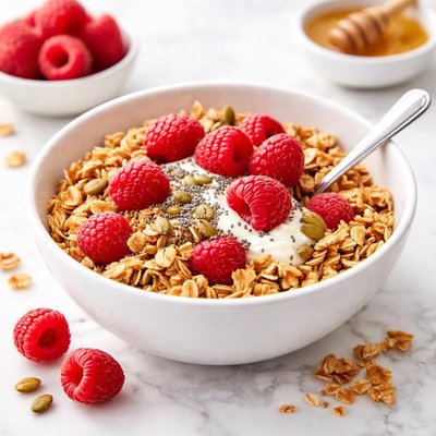 Granola with raspberries