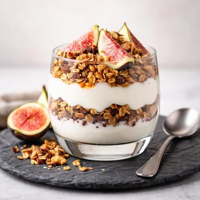 Granola with yogurt and figs