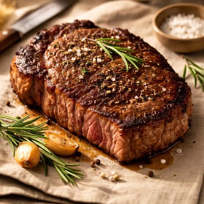 Grass-fed beef ribeye steak