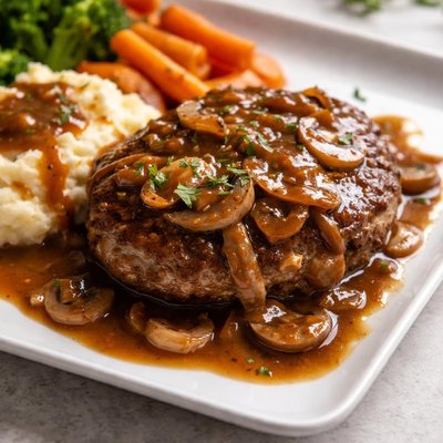 Gravy-covered hamburger steak