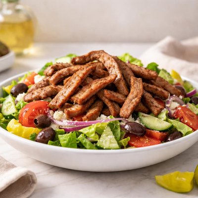 Greek salad with gyro meat