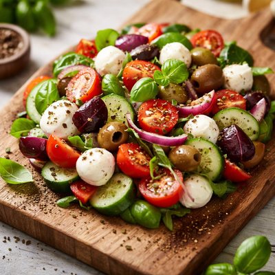 Greek salad with mozzarella and olive