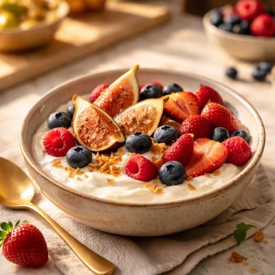 Greek yoghurt with berries and fig