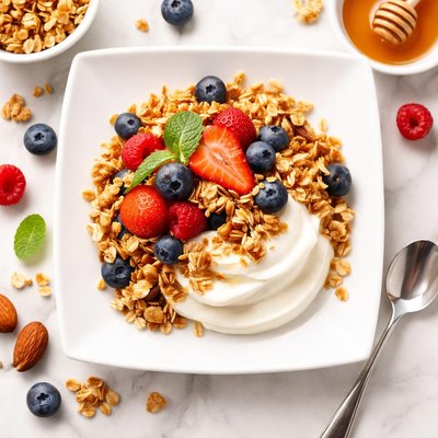 Greek yogurt and granloa parfait