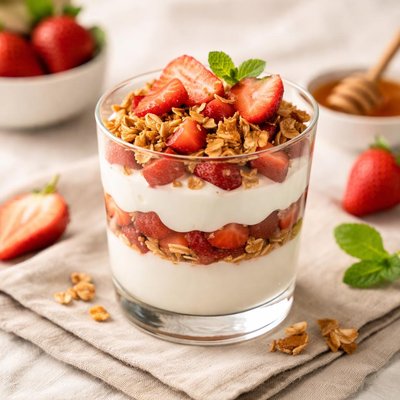 Greek yogurt parfait with fresh strawberry