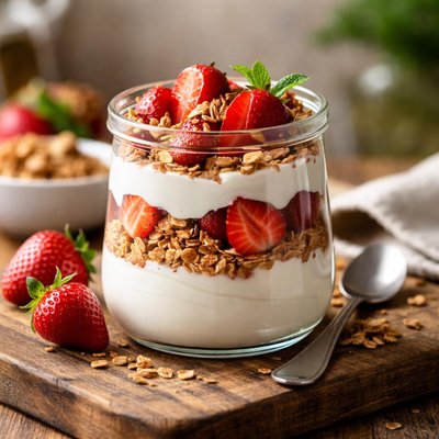 Greek yogurt parfait with strawberry
