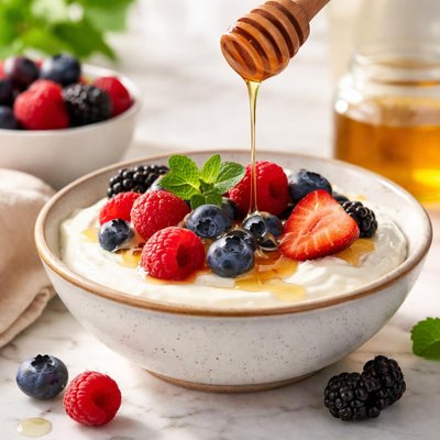 Greek yogurt with berries and honey