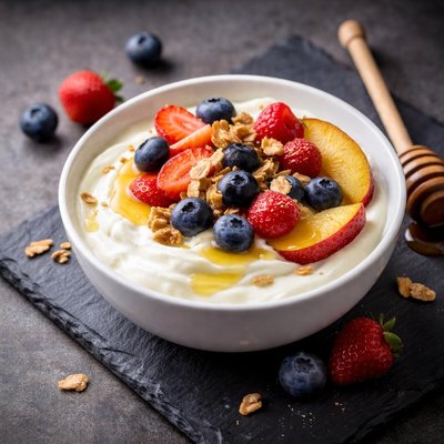 Greek yogurt woth fruit and honey